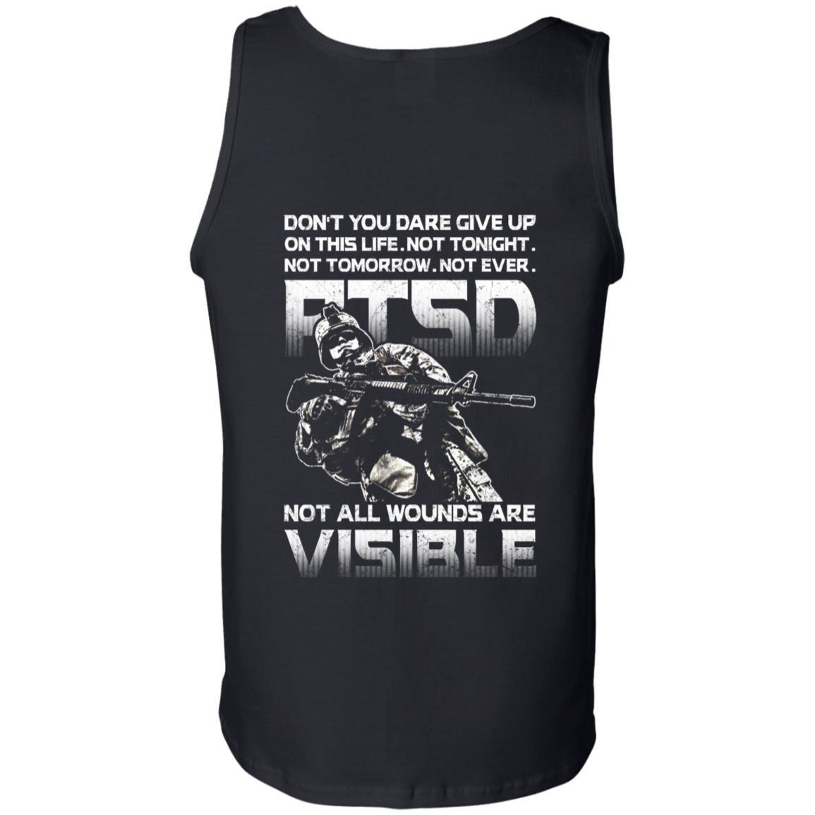 Military T-Shirt "Don't You Dare Give Up - PTSD Men" On Back-TShirt-General-Veterans Nation