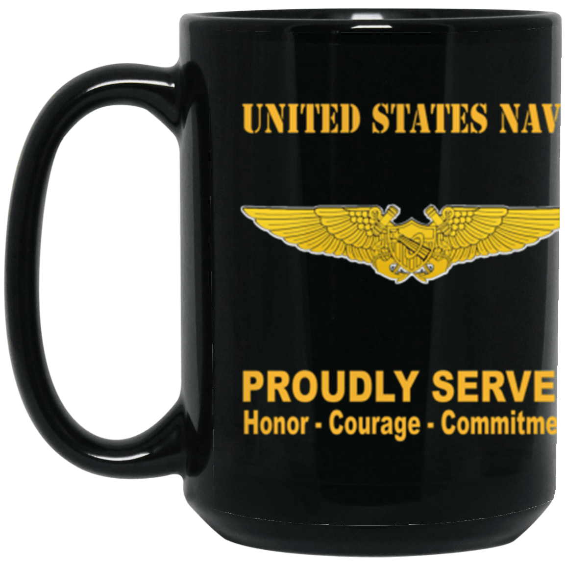 US Navy Naval Astronaut Naval Flight Officer Badge Proudly Served Core Values 15 oz. Black Mug-Drinkware-Veterans Nation