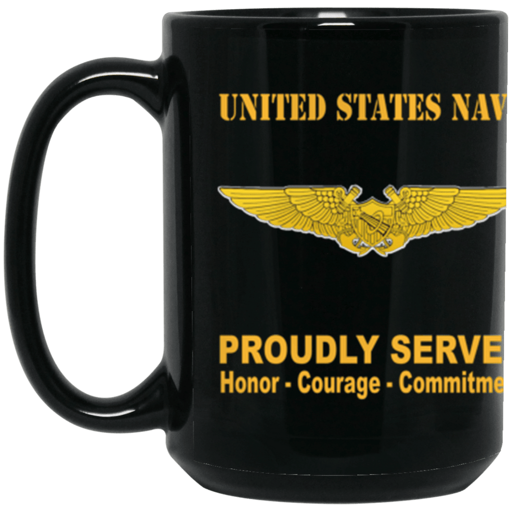 US Navy Naval Astronaut Naval Flight Officer Badge Proudly Served Core Values 15 oz. Black Mug-Drinkware-Veterans Nation