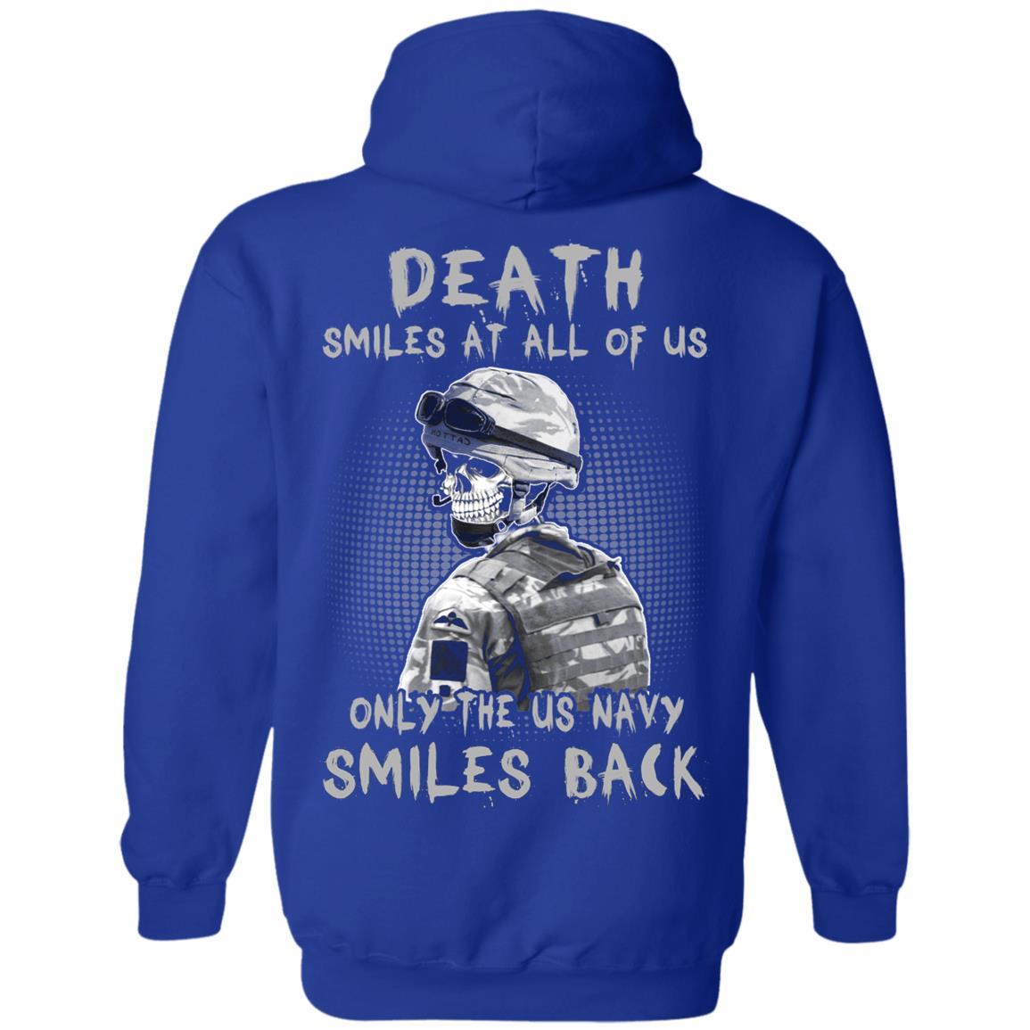 Death Smiles At All Of Us - Only The US Navy Smiles Back Men T Shirt On Back-TShirt-Navy-Veterans Nation