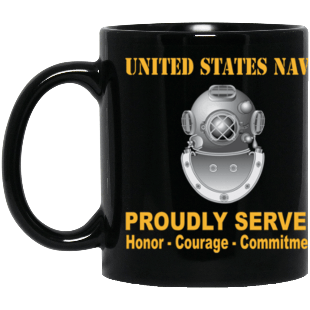 US Navy Navy Diver Navy ND Proudly Served Core Values 11 oz. Black Mug-Drinkware-Veterans Nation