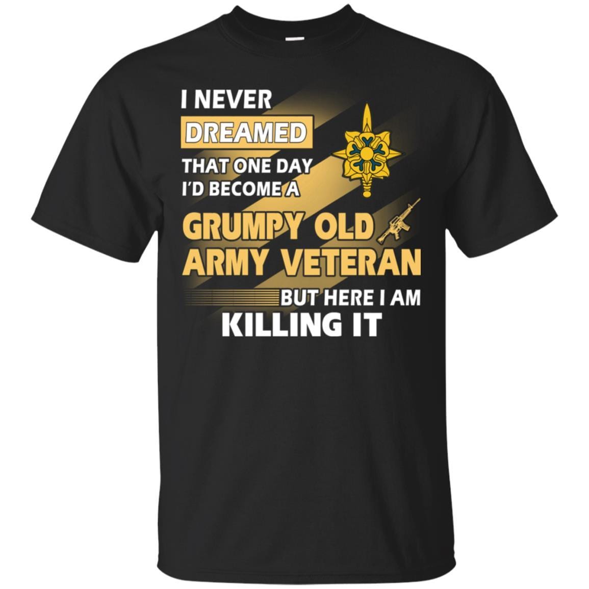 US Army T-Shirt "Military Intelligence Branch Grumpy Old Veteran" On Front-TShirt-Army-Veterans Nation