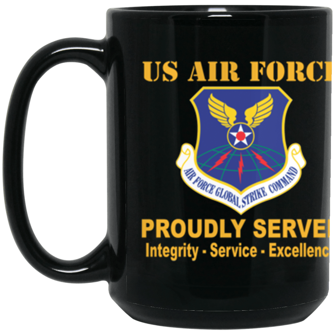 US Air Force Air Force Global Strike Command Proudly Served Core Values 15 oz. Black Mug-Drinkware-Veterans Nation