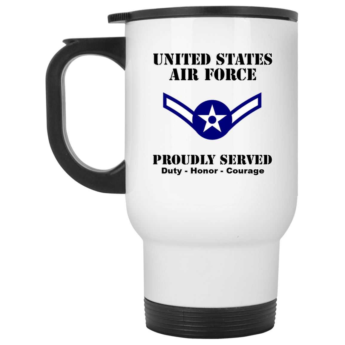 US Air Force E-2 Airman Amn E2 Ranks Enlisted Airman Ranks White Coffee Mug - Stainless Travel Mug-Mug-USAF-Ranks-Veterans Nation