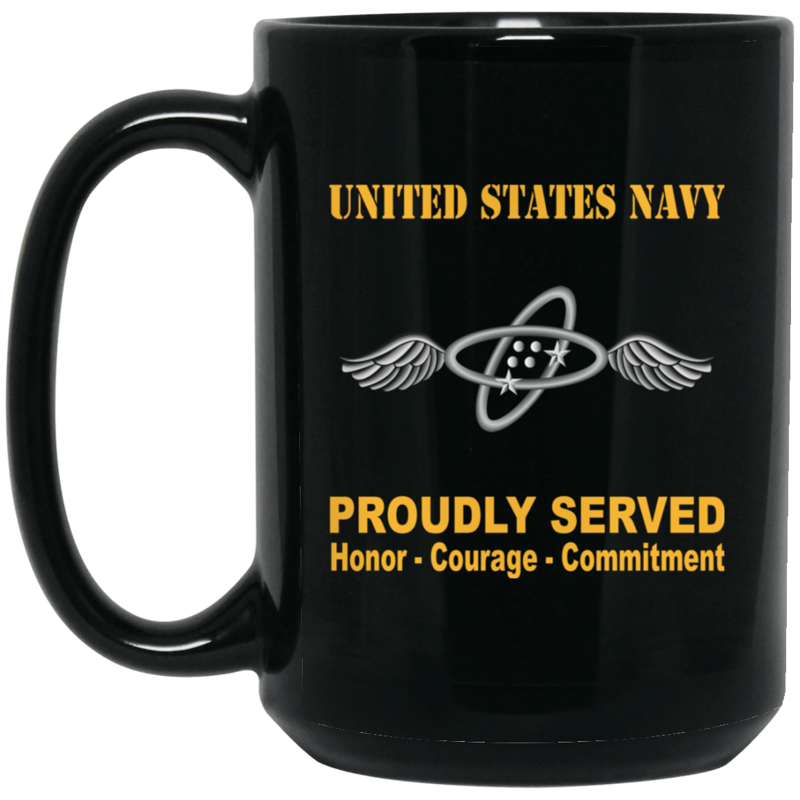 Navy Aviation Electronics Technician Navy AT Proudly Served Black Mug 11 oz - 15 oz-Mug-Navy-Rate-Veterans Nation