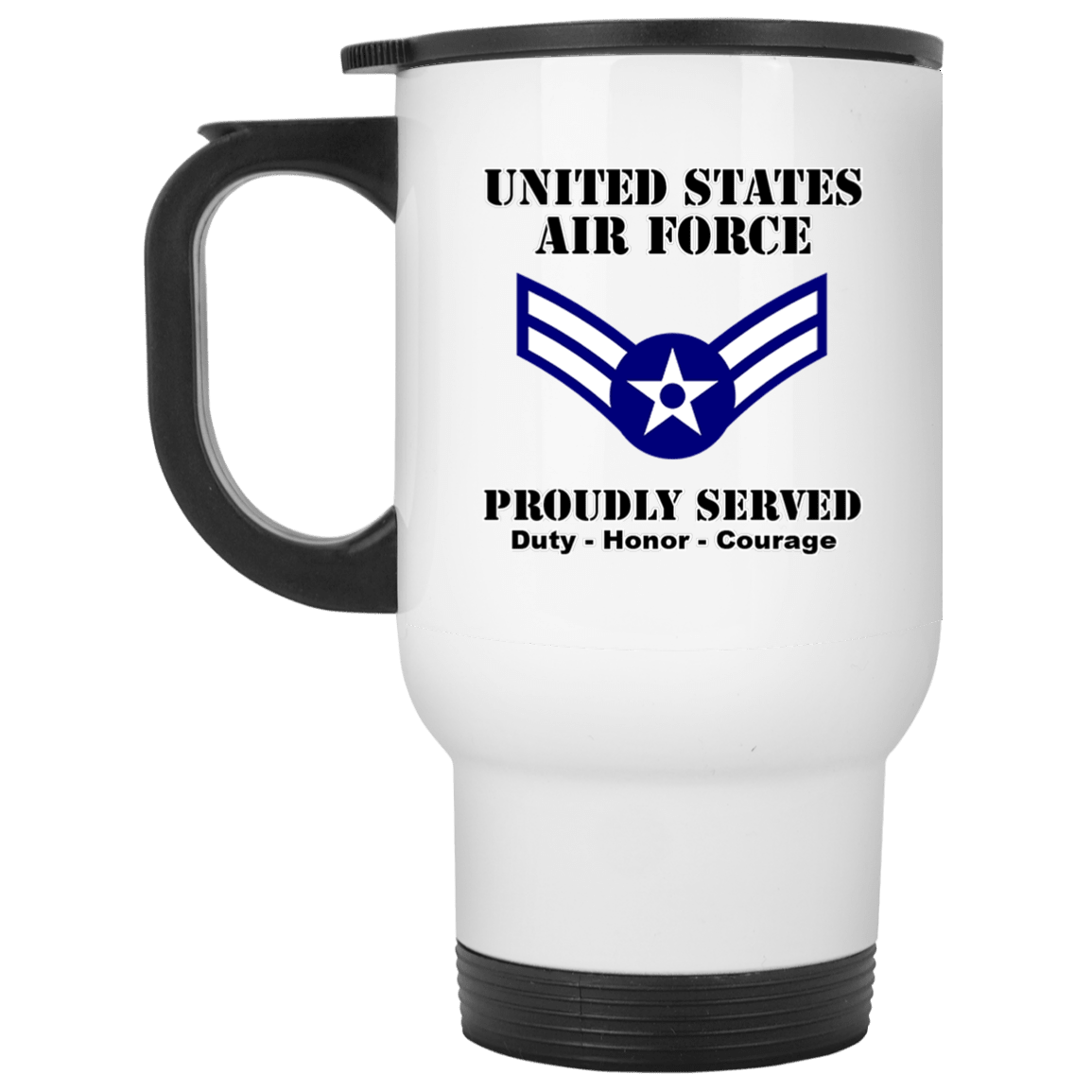 US Air Force E-3 Airman First Class A1C E3 Ranks Enlisted Airman Ranks White Coffee Mug - Stainless Travel Mug-Mug-USAF-Ranks-Veterans Nation