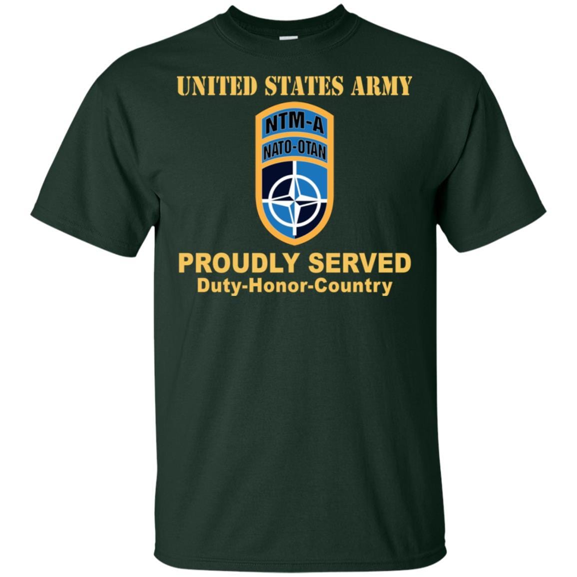 US ARMY CSIB NATO TRAINING MISSION AFGHANISTAN- Proudly Served T-Shirt On Front For Men-TShirt-Army-Veterans Nation