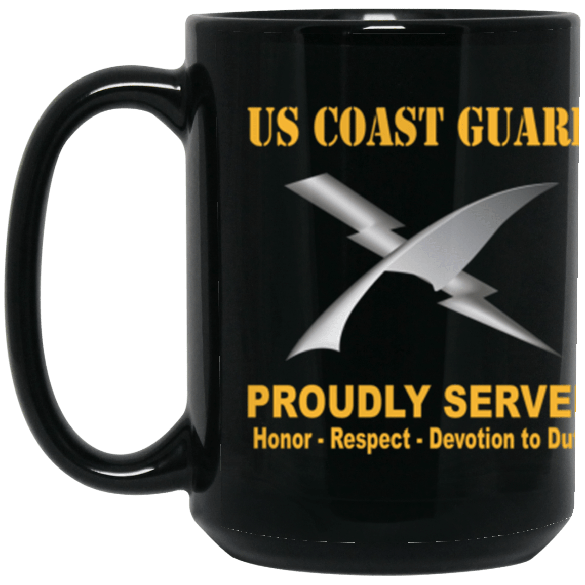 USCG Intelligence Specialist IS Logo Proudly Served Core Values 15 oz. Black Mug-Drinkware-Veterans Nation