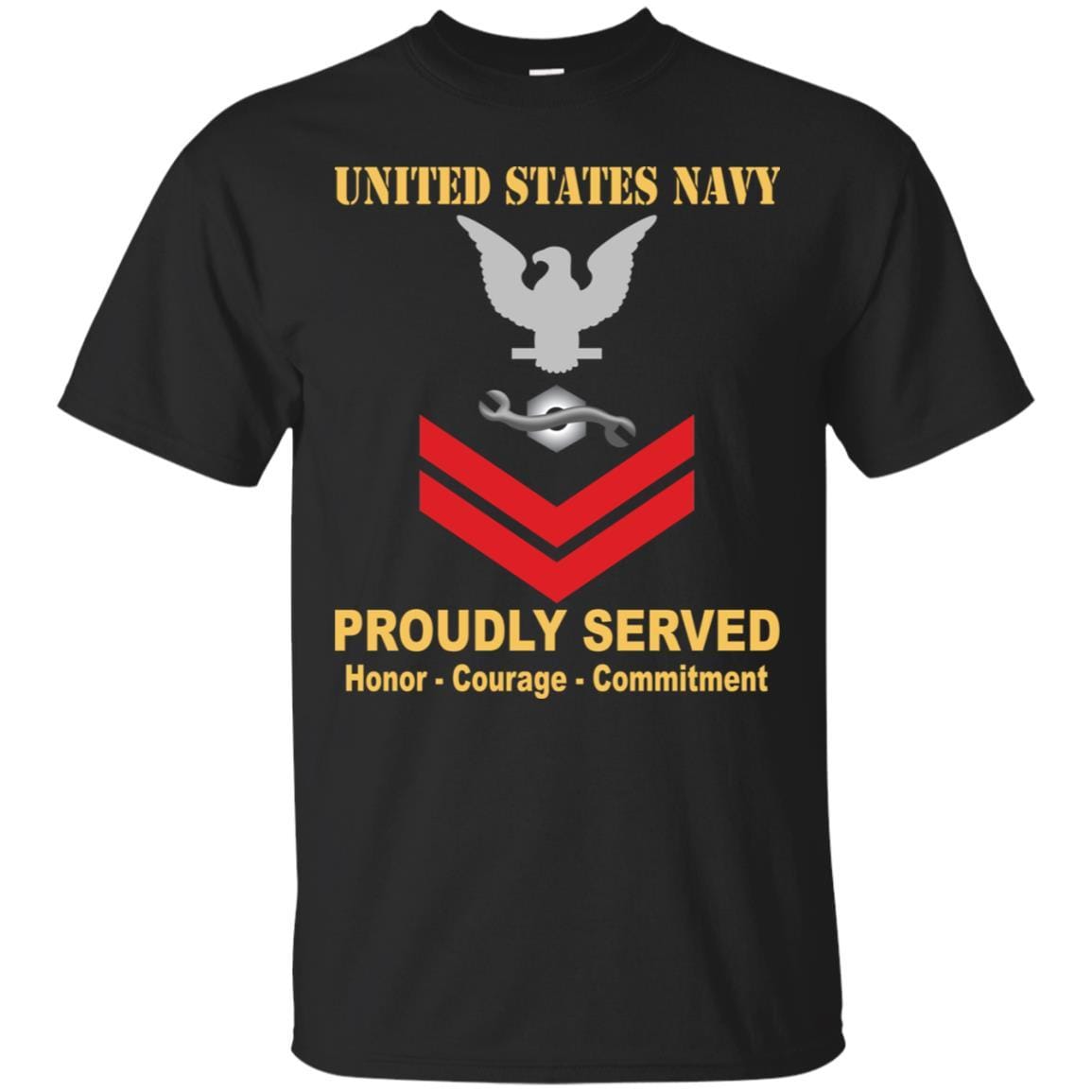Navy Construction Mechanic Navy CM E-5 Rating Badges Proudly Served T-Shirt For Men On Front-TShirt-Navy-Veterans Nation