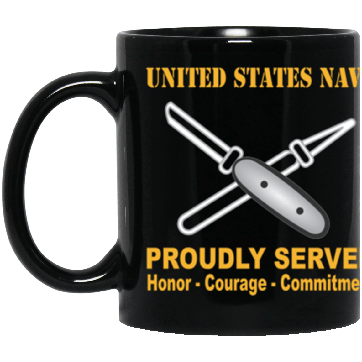 US Navy Navy Lithographer Navy LI Proudly Served Core Values 11 oz. Black Mug-Drinkware-Veterans Nation