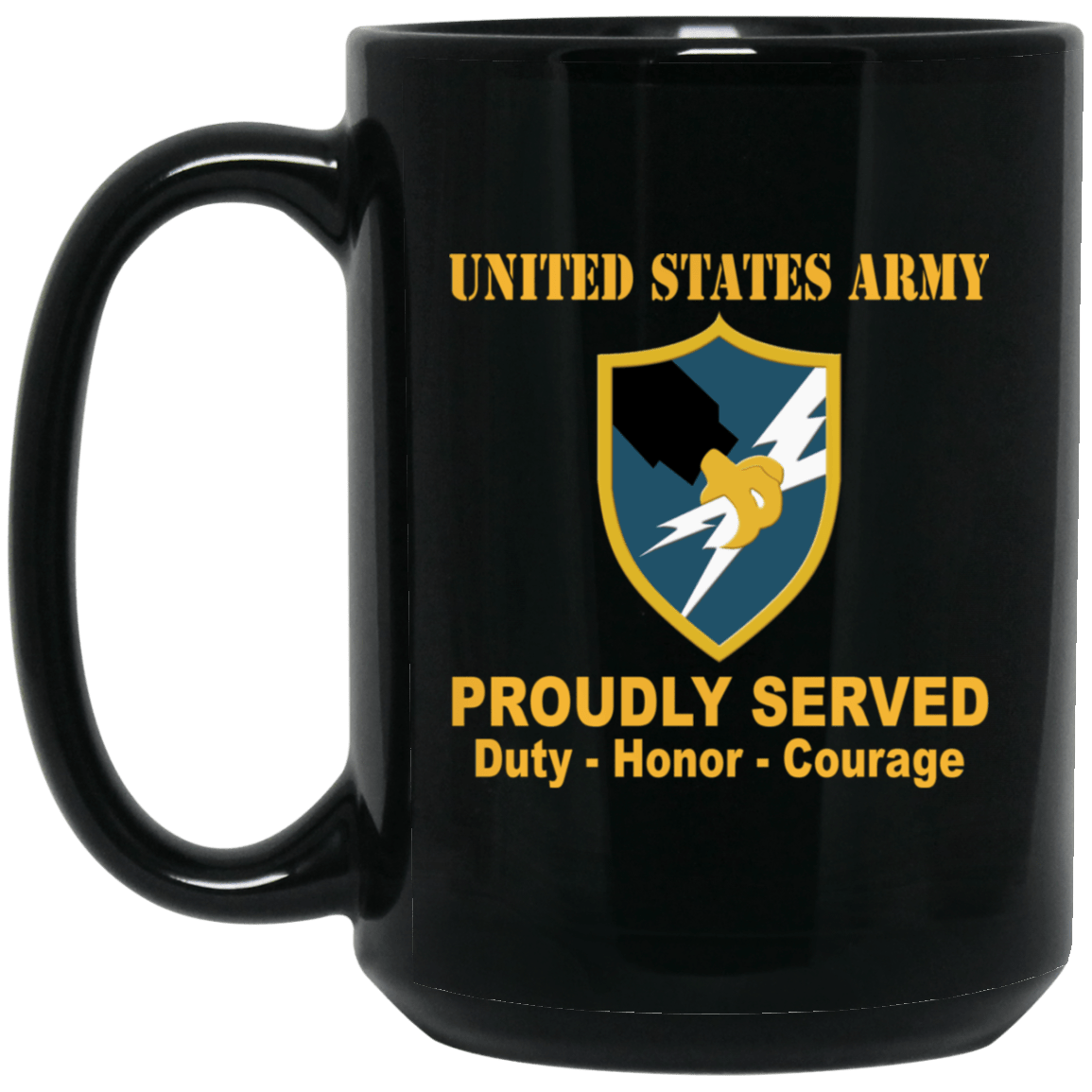 US Army Insignia Proudly Served Duty - Honor - Courage Black Coffee Mug 11oz-15oz-Mug-Army-Veterans Nation