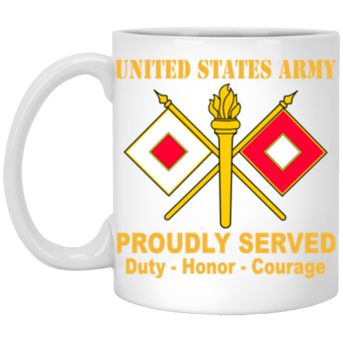 US Army Signal Corps Proudly Served Core Values 11 oz. White Mug-Drinkware-Veterans Nation