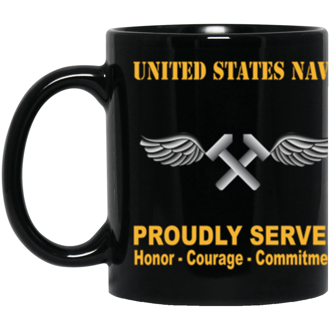 US Navy Navy Aviation Structural Mechanic Navy AM Proudly Served Core Values 11 oz. Black Mug-Drinkware-Veterans Nation