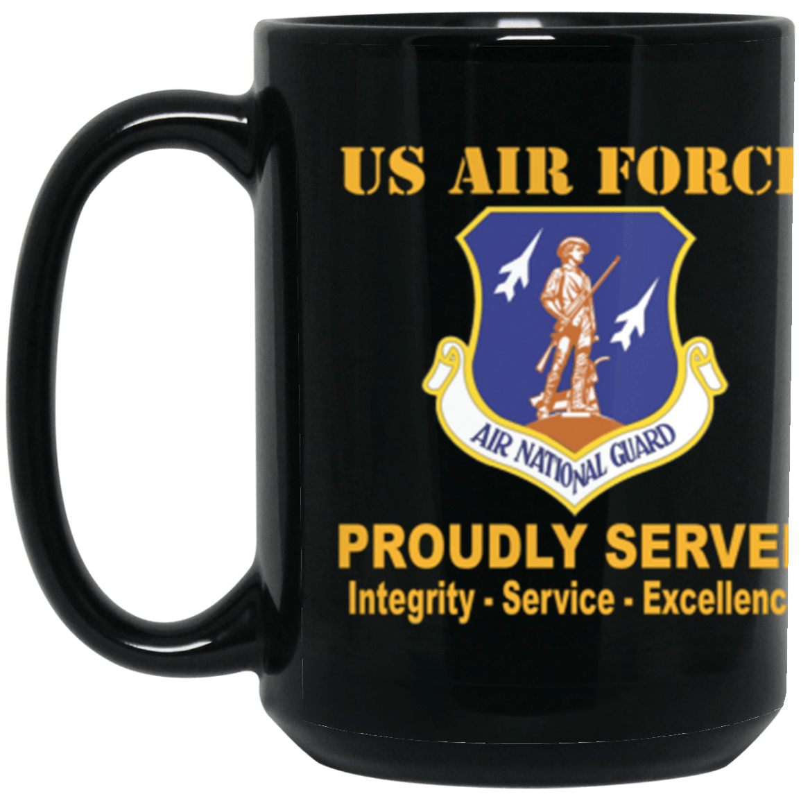 US Air Force Air National Guard Proudly Served Core Values 15 oz. Black Mug-Drinkware-Veterans Nation