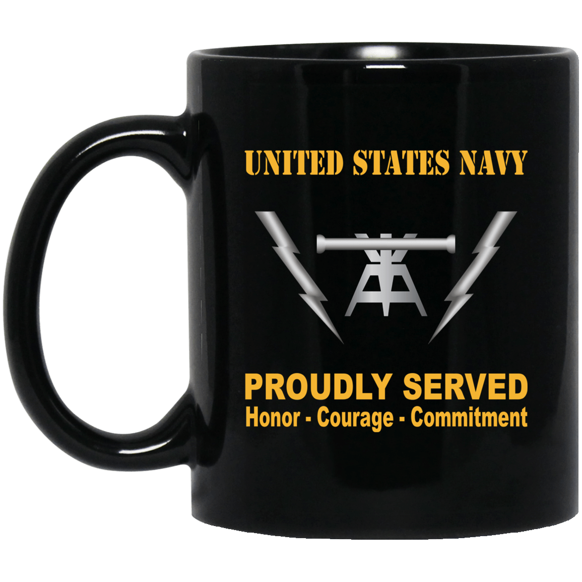 Navy Fire Controlman Navy FC Proudly Served Black Mug 11 oz - 15 oz-Mug-Navy-Rate-Veterans Nation