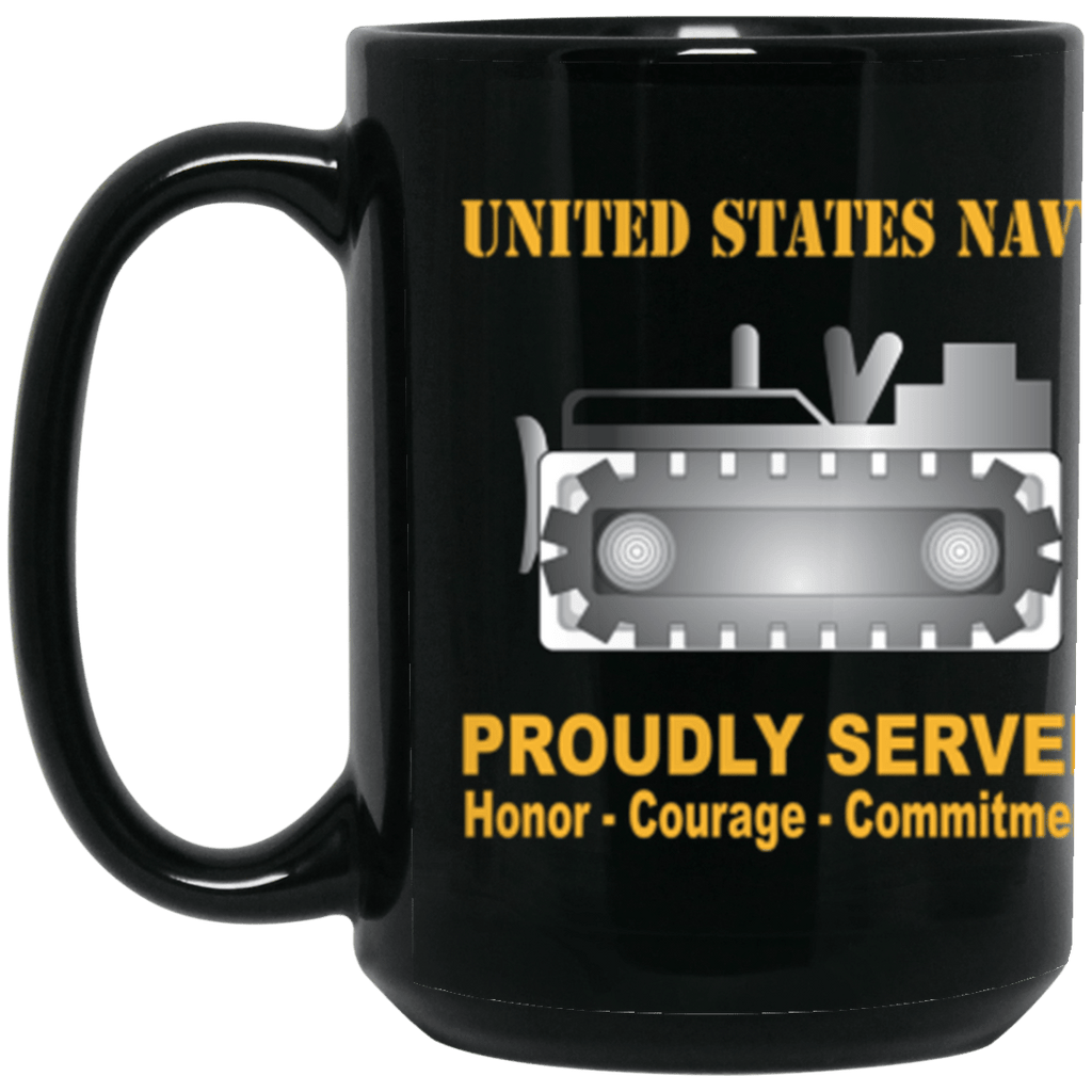 US Navy Navy Equipment Operator Navy EO Proudly Served Core Values 15 oz. Black Mug-Drinkware-Veterans Nation