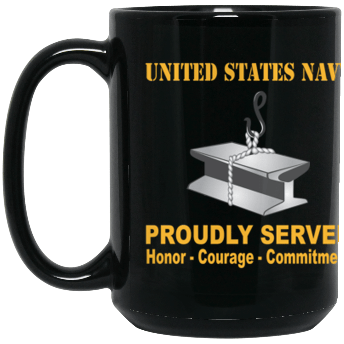 US Navy Navy Steelworker Navy SW Proudly Served Core Values 15 oz. Black Mug-Drinkware-Veterans Nation