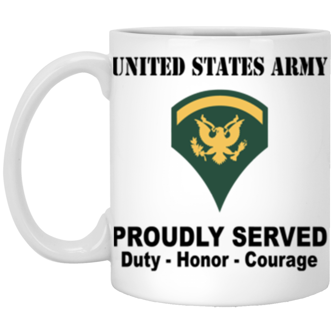 US Army E-5 SPC E5 Specialist Ranks Proudly Served Core Values 11 oz. White Mug-Drinkware-Veterans Nation