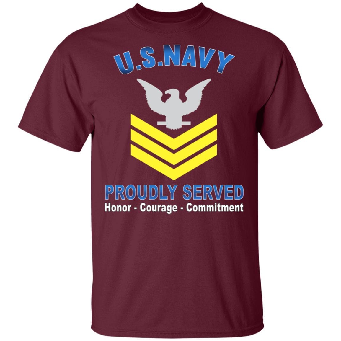 US Navy E-6 Petty Officer First Class E6 PO1 Gold Stripe Collar Device Proudly Served T-Shirt On Front-Apparel-Veterans Nation