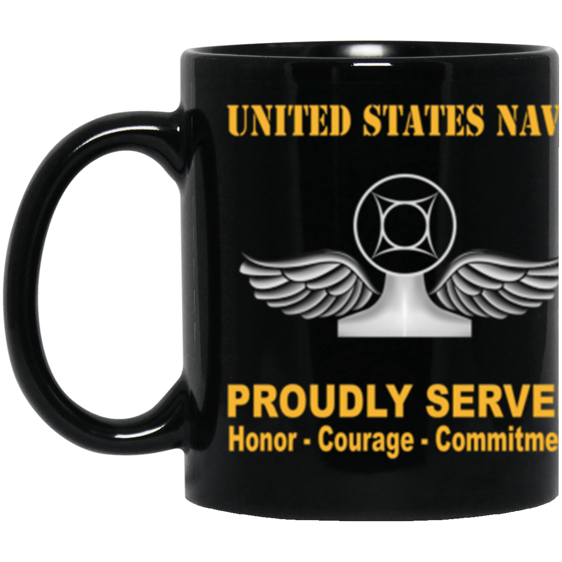 US Navy Navy Air Traffic Controller Navy AC Proudly Served Core Values 11 oz. Black Mug-Drinkware-Veterans Nation