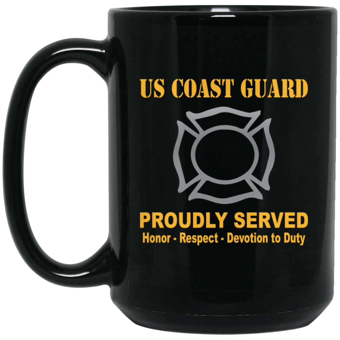 US Coast Guard Fire and Safety Specialist FF Logo Proudly Served Black Mug 11 oz - 15 oz-Mug-USCG-Rate-Veterans Nation