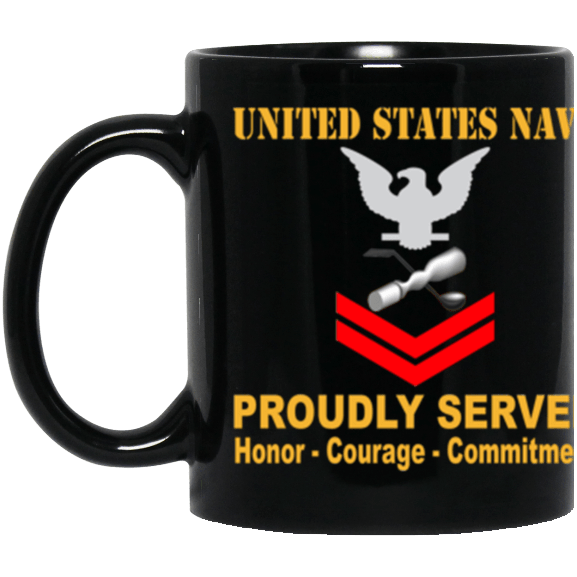 US Navy Molder Navy ML E-5 Red Stripe 11 oz. Black Mug-Drinkware-Veterans Nation