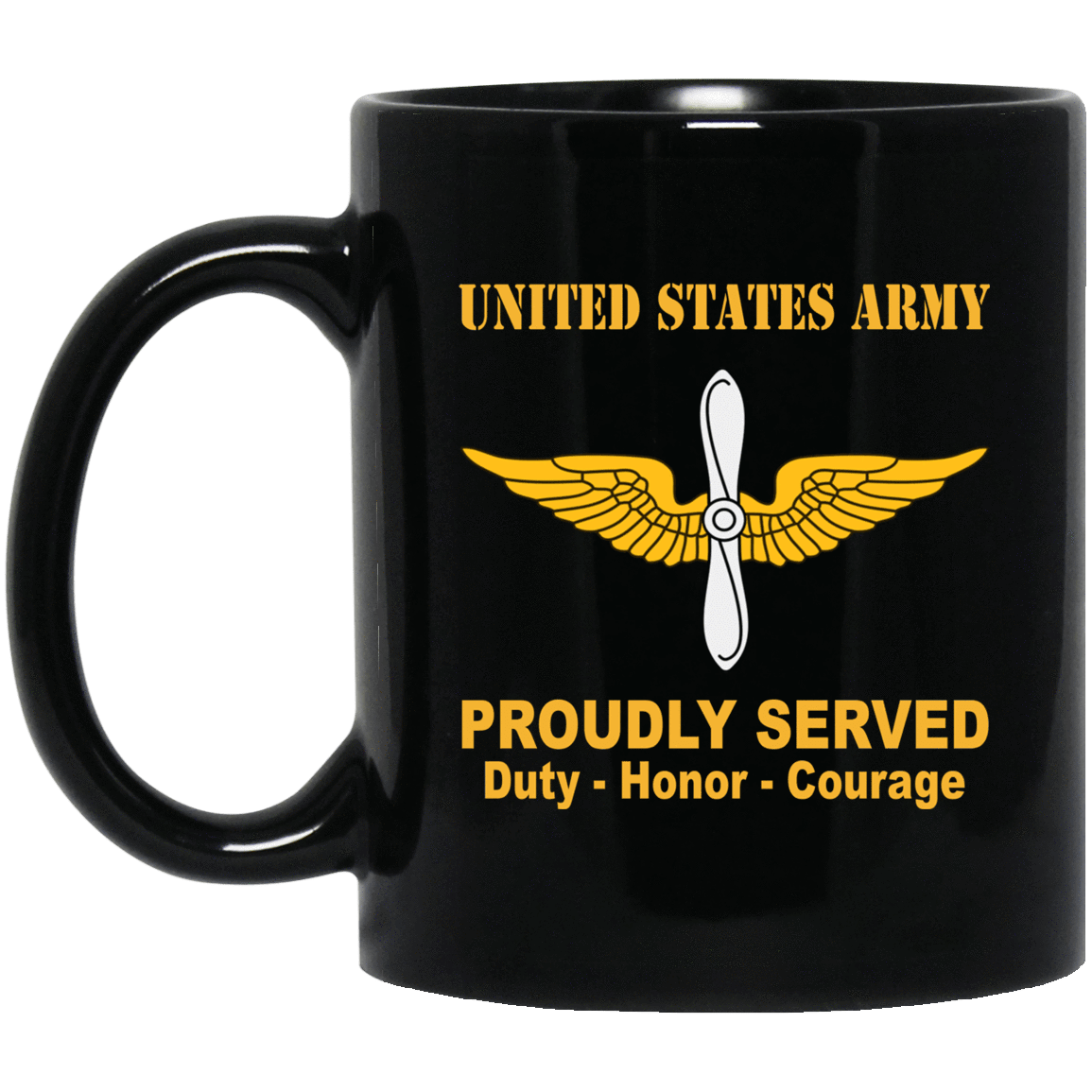 US Army Insignia Proudly Served Duty - Honor - Courage Black Coffee Mug 11oz-15oz-Mug-Army-Veterans Nation