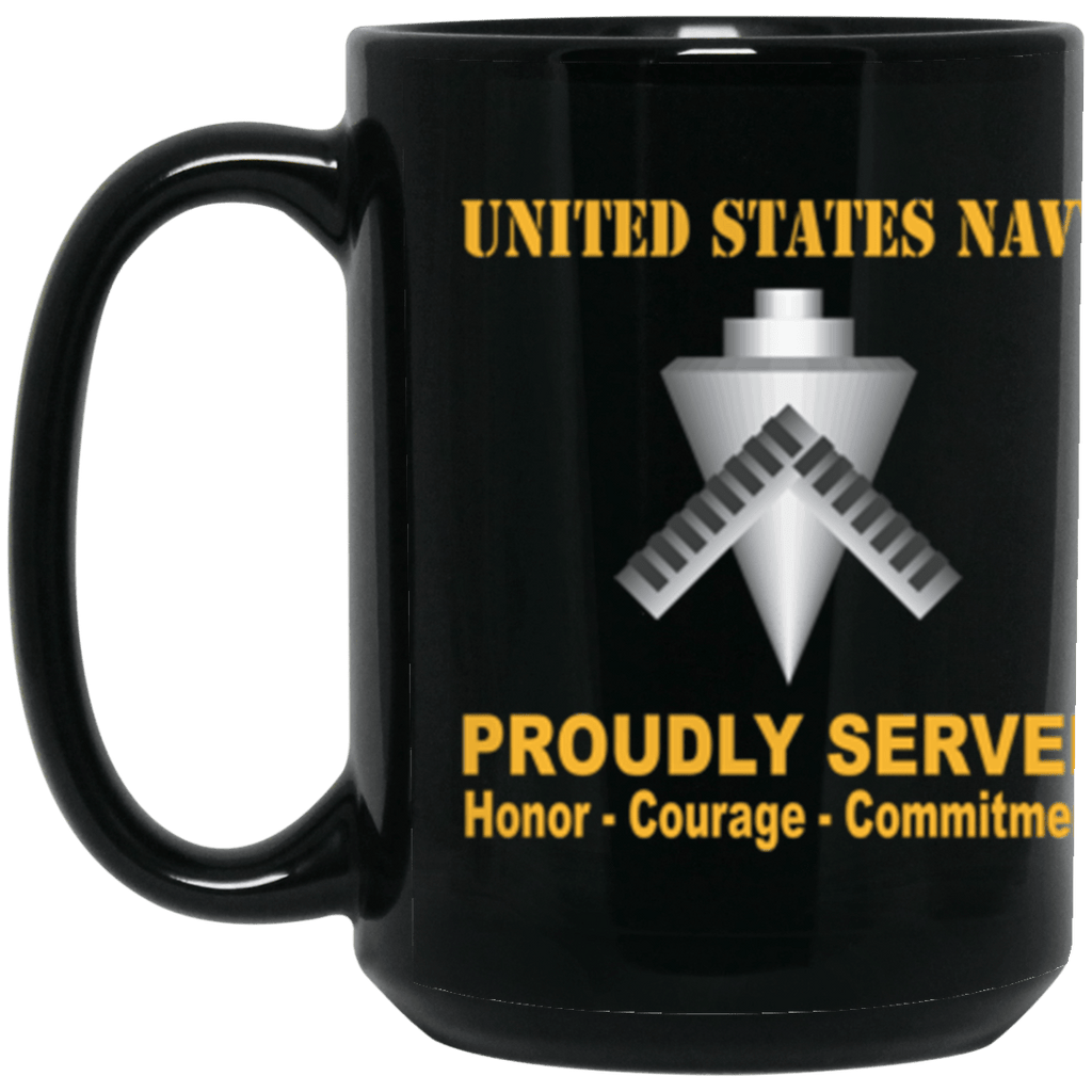 US Navy Builder Navy BU Proudly Served Core Values 15 oz. Black Mug-Drinkware-Veterans Nation