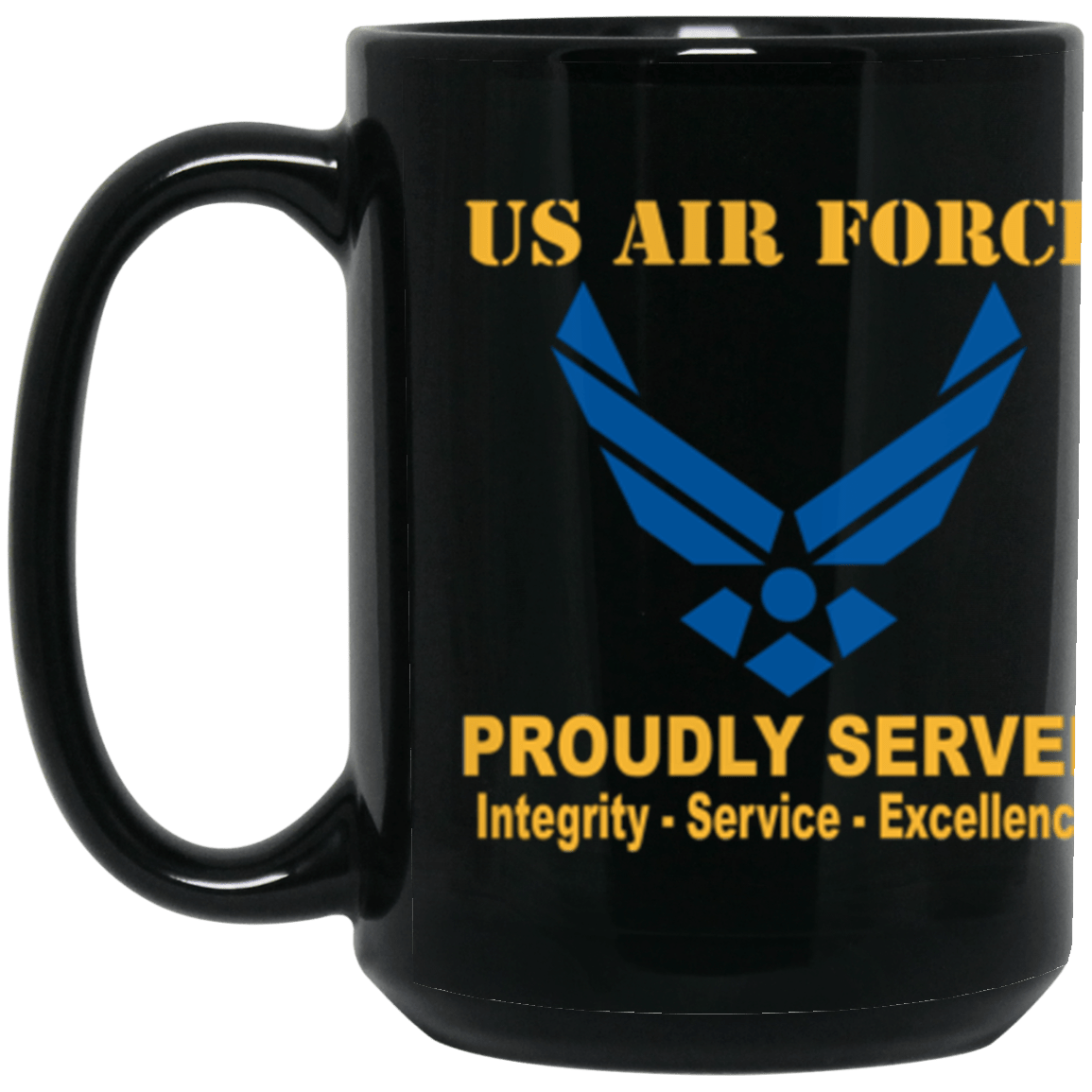 US Air Force Logo Proudly Served Core Values 15 oz. Black Mug-Drinkware-Veterans Nation