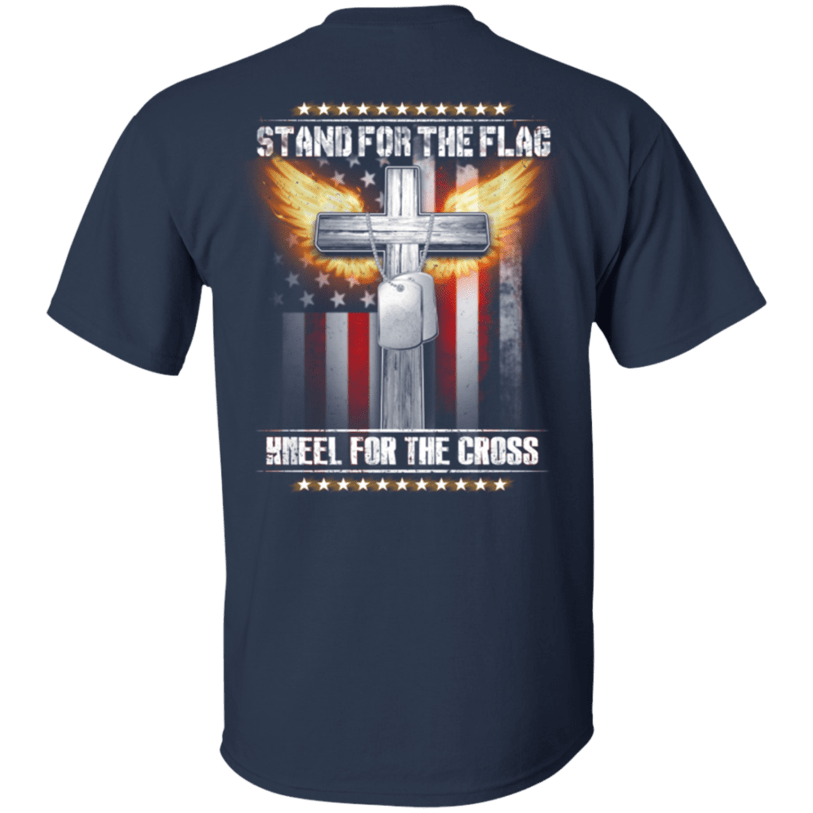 Military T-Shirt "Veteran - Stand For The Flag Kneel For The Cross" - Men Back-TShirt-General-Veterans Nation