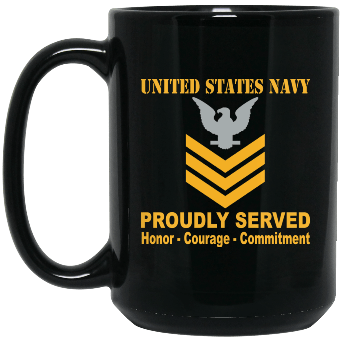 US Navy E-6 Petty Officer First Class E6 PO1 Gold Stripe Collar Device Black Mug 11 oz - 15 oz-Mug-Navy-Collar-Veterans Nation