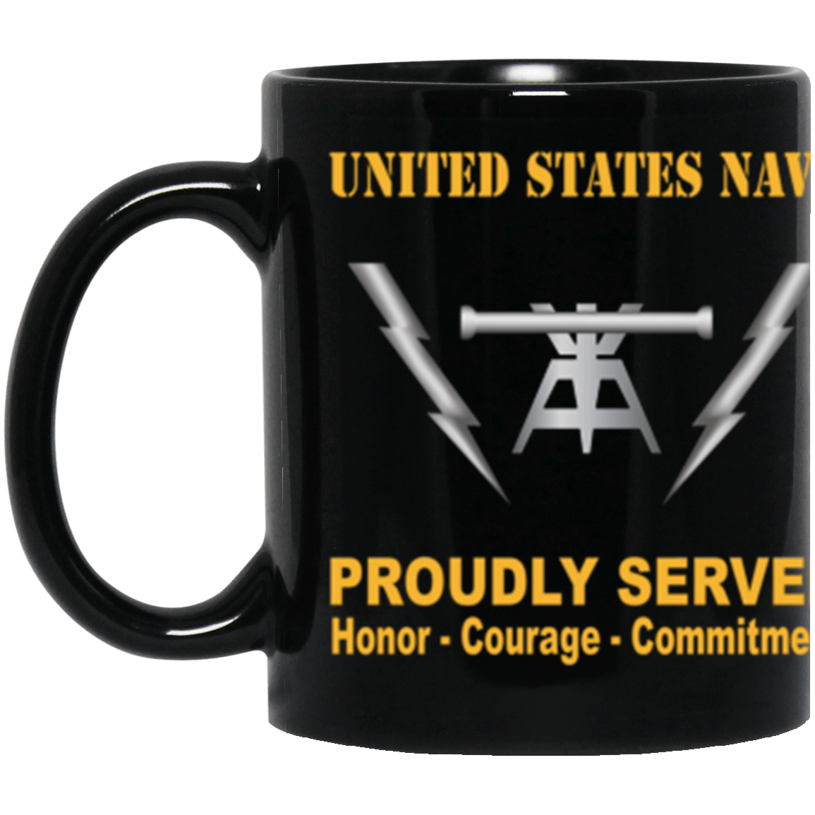 US Navy Navy Fire Controlman Navy FC Proudly Served Core Values 11 oz. Black Mug-Drinkware-Veterans Nation