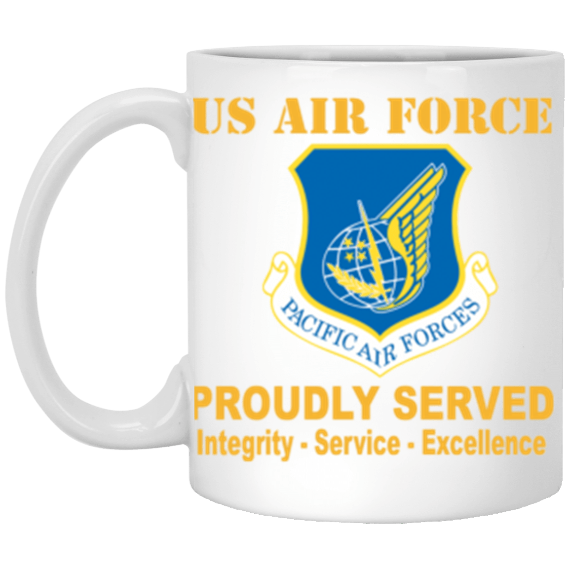 US Air Force Pacific Air Forces Proudly Served Core Values 11 oz. White Mug-Drinkware-Veterans Nation