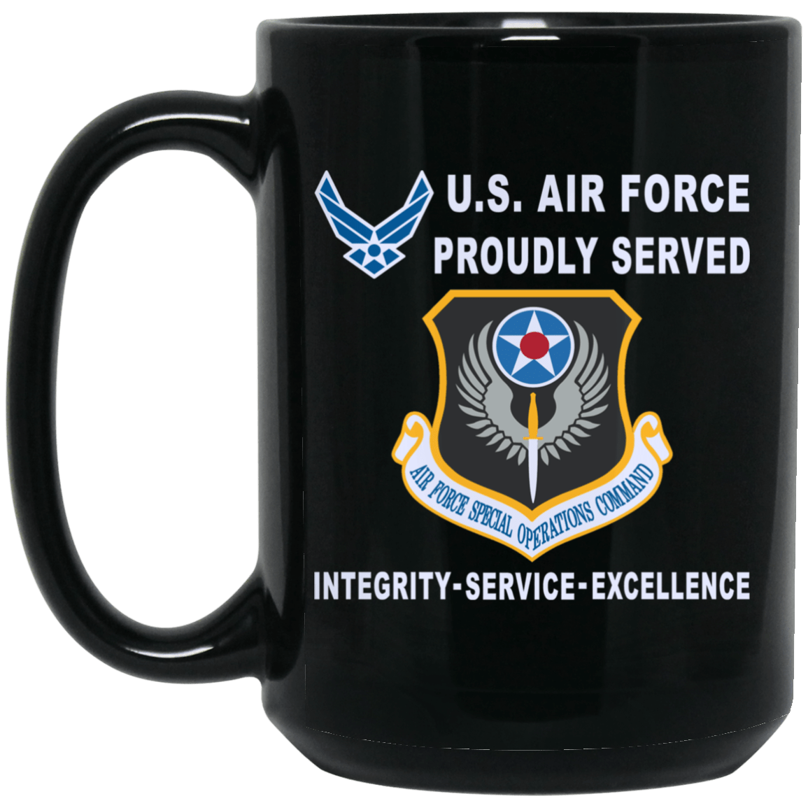 US Air Force Special Operations Command Proudly Served-D04 11 oz - 15 oz Black Mug-Mug-USAF-Shield-Veterans Nation