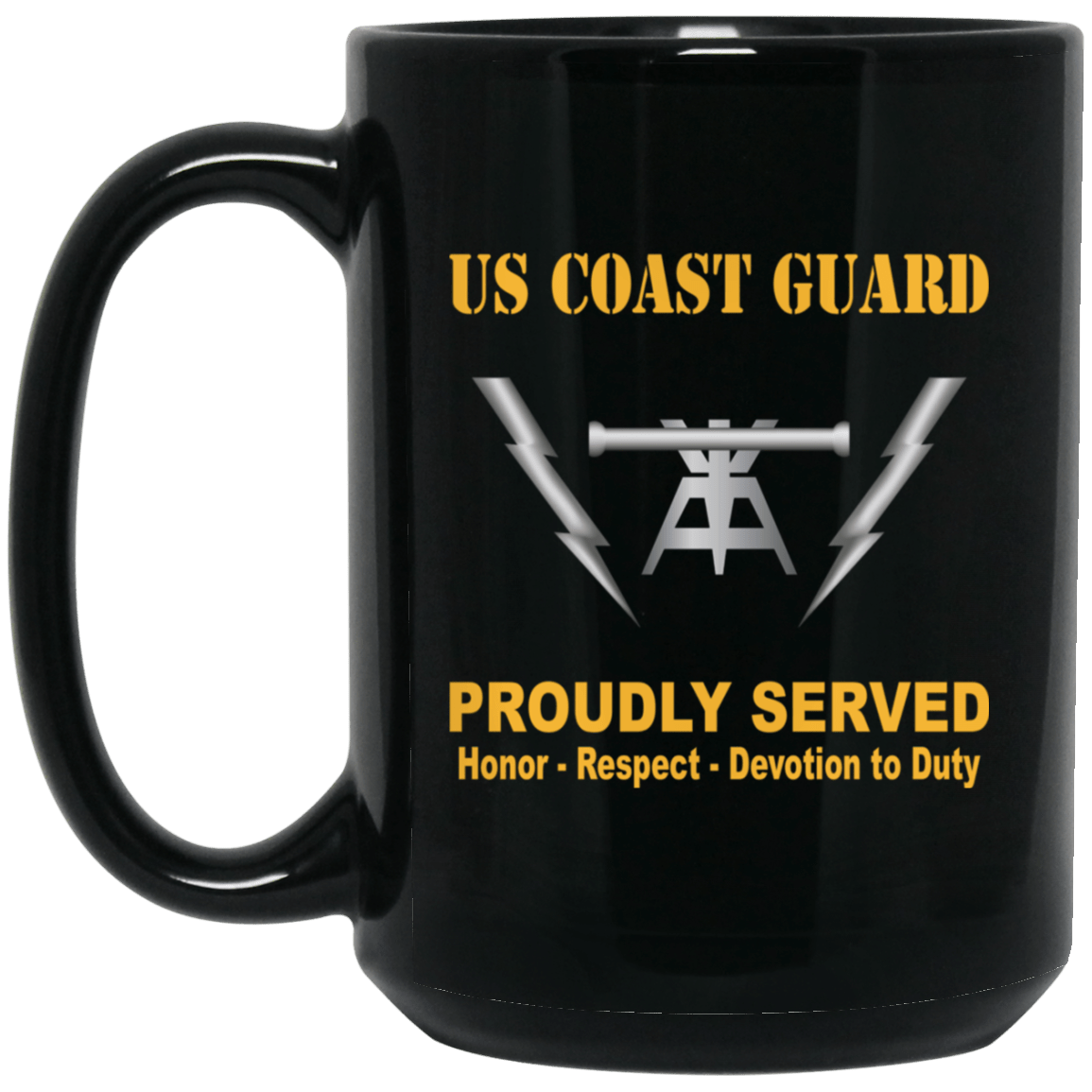US Coast Guard Fire Control Technician FT Logo Proudly Served Black Mug 11 oz - 15 oz-Mug-USCG-Rate-Veterans Nation