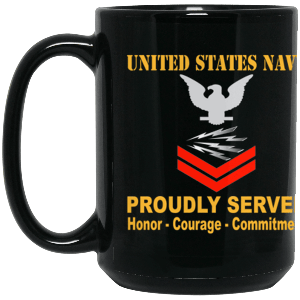 US Navy Radioman Navy RM E-5 Red Stripe 15 oz. Black Mug-Drinkware-Veterans Nation