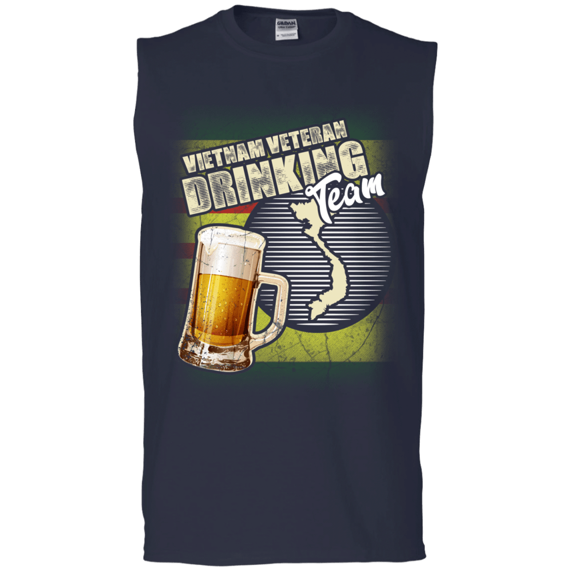 Military T-Shirt "Vietnam Veteran Drinking Beer Team" Front-TShirt-General-Veterans Nation