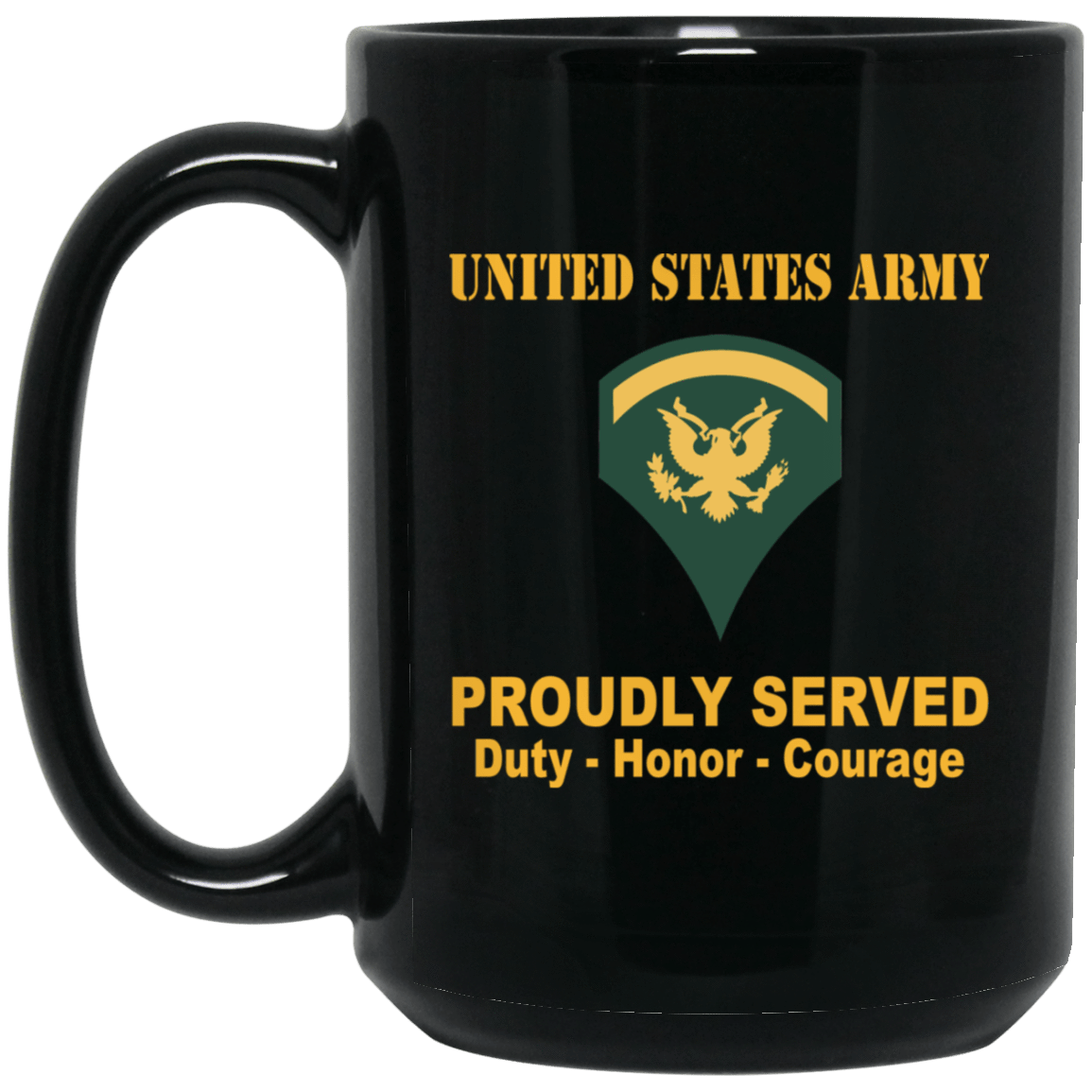 US Army Insignia Proudly Served Duty - Honor - Courage Black Coffee Mug 11oz-15oz-Mug-Army-Veterans Nation