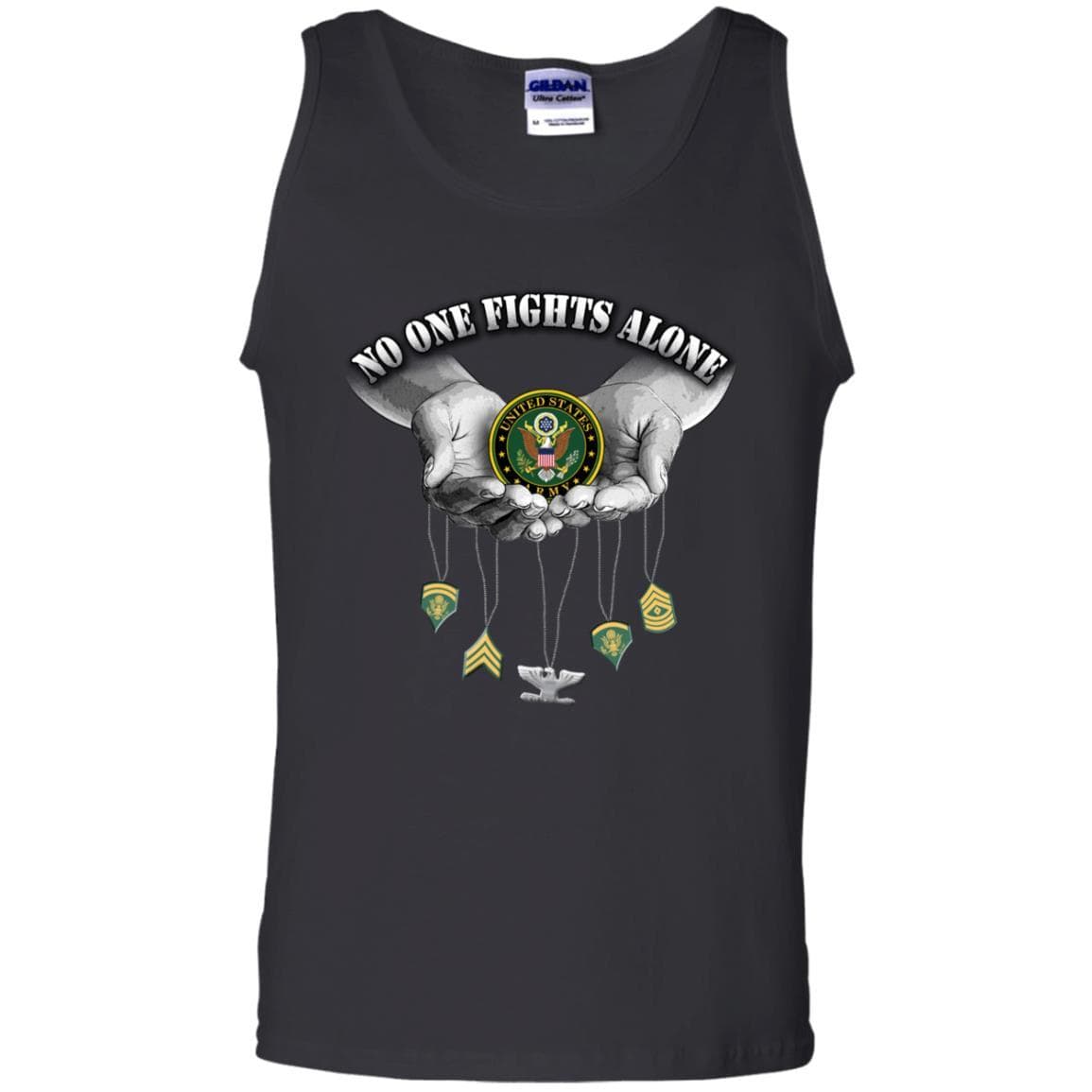 T-Shirt "No One Fights Alone Army Ranks" On Front-TShirt-Army-Veterans Nation