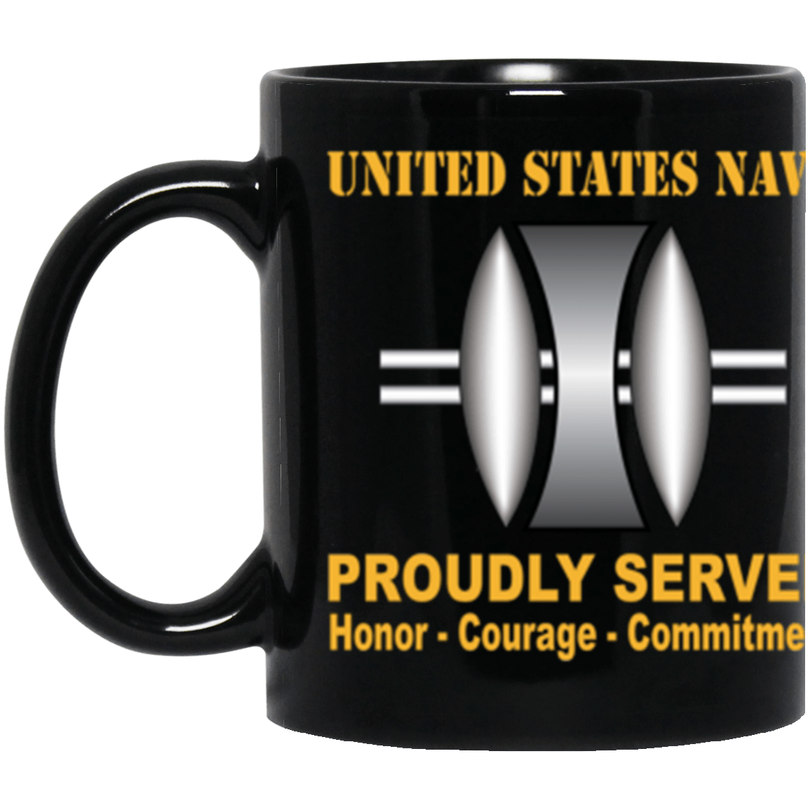 US Navy Navy Opticalman Navy OM Proudly Served Core Values 11 oz. Black Mug-Drinkware-Veterans Nation