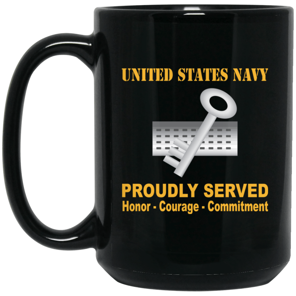 Navy Disbursing Clerk Navy DK Proudly Served Black Mug 11 oz - 15 oz-Mug-Navy-Rate-Veterans Nation