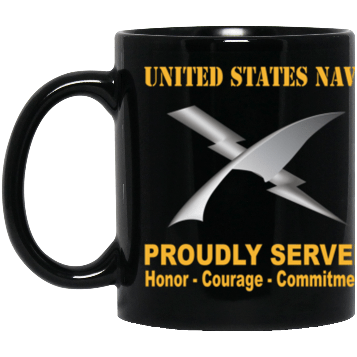 US Navy Cryptologic technician Navy CT Proudly Served Core Values 11 oz. Black Mug-Drinkware-Veterans Nation