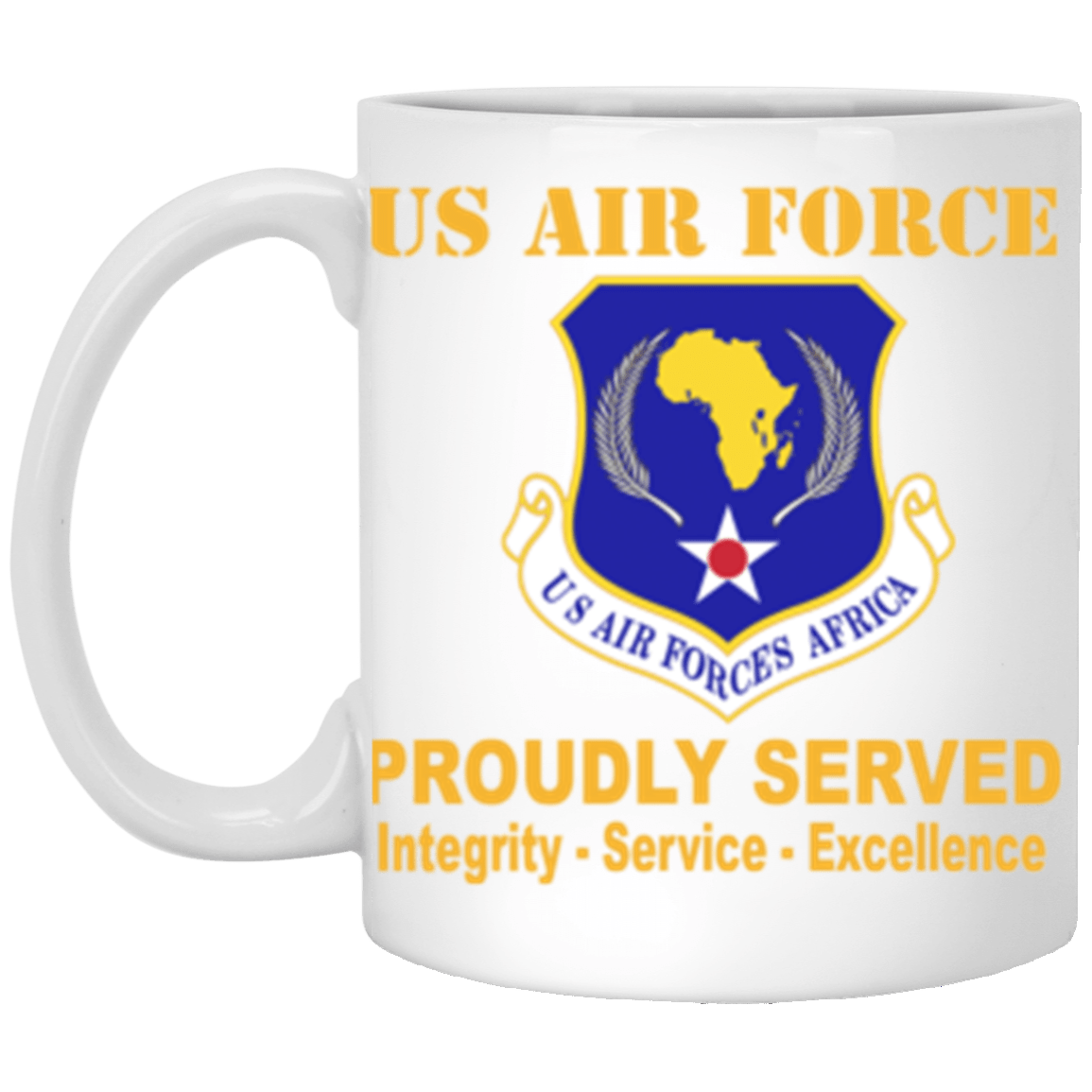 US Air Force United States Air Forces Africa Proudly Served Core Values 11 oz. White Mug-Drinkware-Veterans Nation