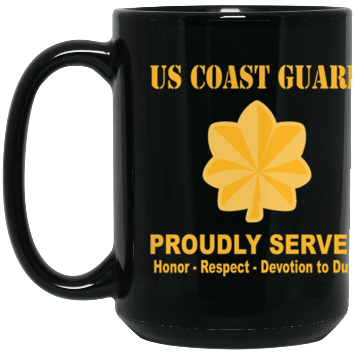 USCG O-4 Lieutenant Commander O4 LCDR Junior Officer Ranks Proudly Served Core Values 15 oz. Black Mug-Drinkware-Veterans Nation