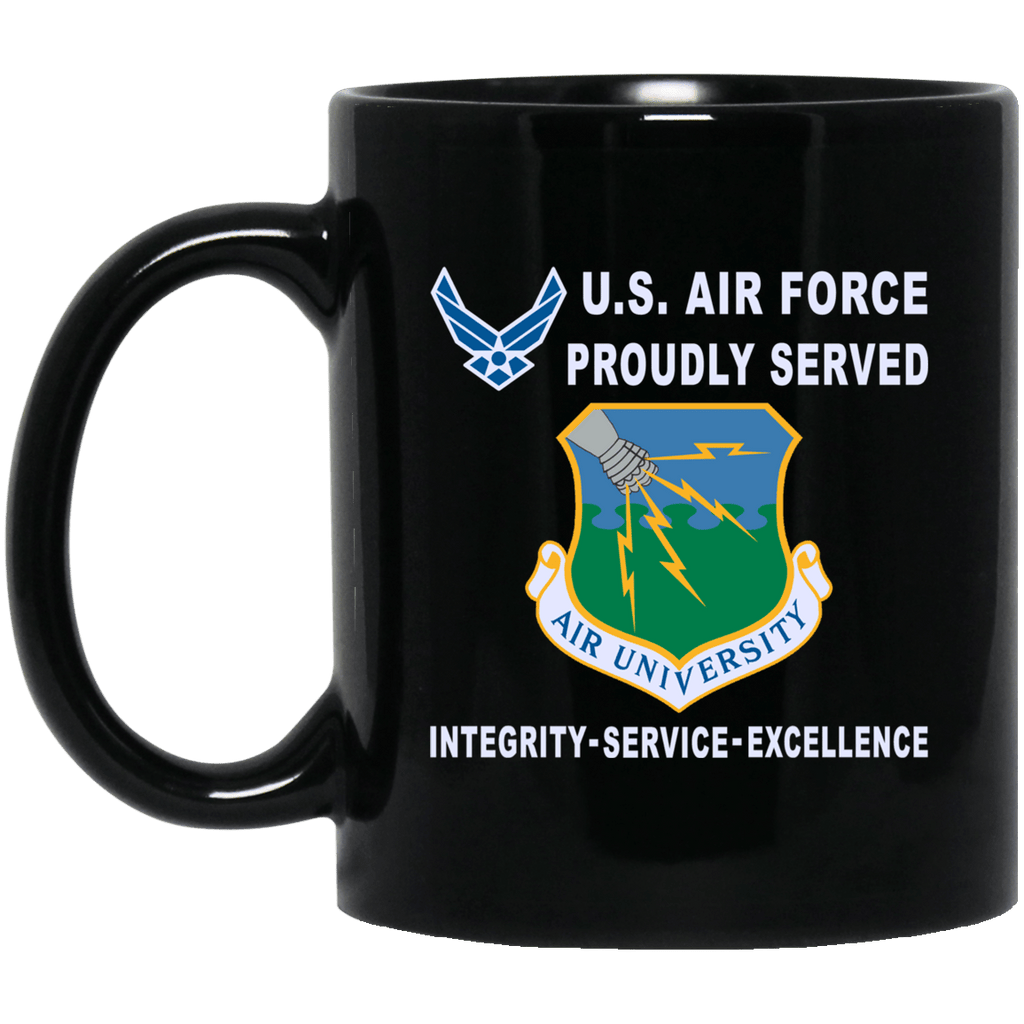 US Air Force Air University Proudly Served-D04 11 oz - 15 oz Black Mug-Mug-USAF-Shield-Veterans Nation