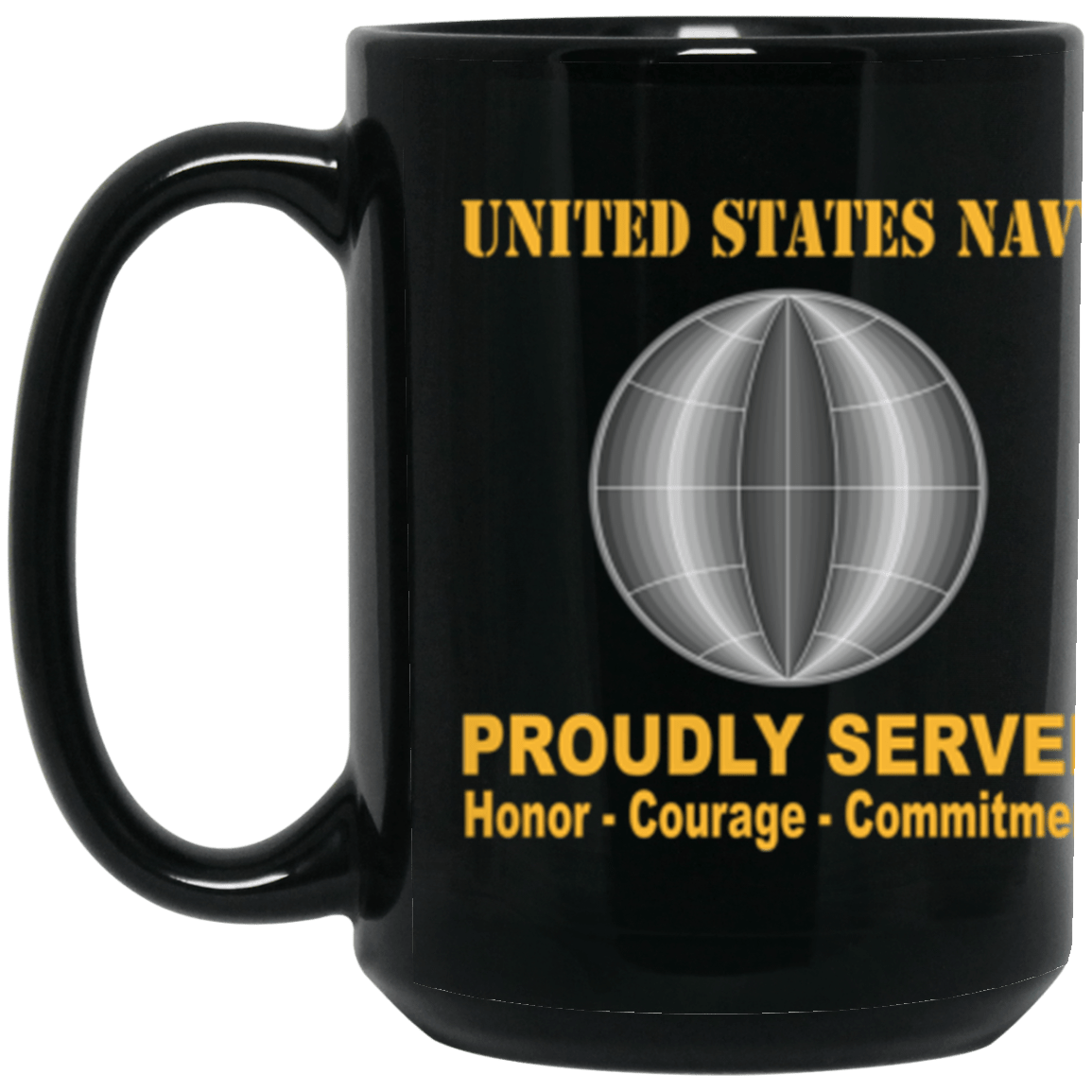 US Navy Electrician's mate Navy EM Proudly Served Core Values 15 oz. Black Mug-Drinkware-Veterans Nation