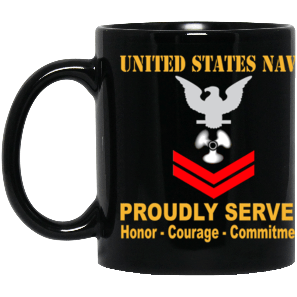 US Navy US Machinist's Mate Navy MM E-5 Red Stripe 11 oz. Black Mug-Drinkware-Veterans Nation