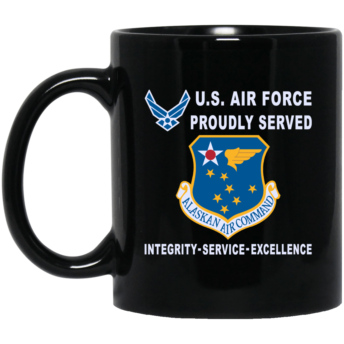US Air Force Alaskan Air Command Proudly Served-D04 11 oz - 15 oz Black Mug-Mug-USAF-Shield-Veterans Nation