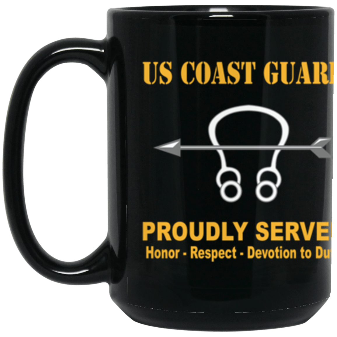 USCG Sonar Technician ST Logo Proudly Served Core Values 15 oz. Black Mug-Drinkware-Veterans Nation