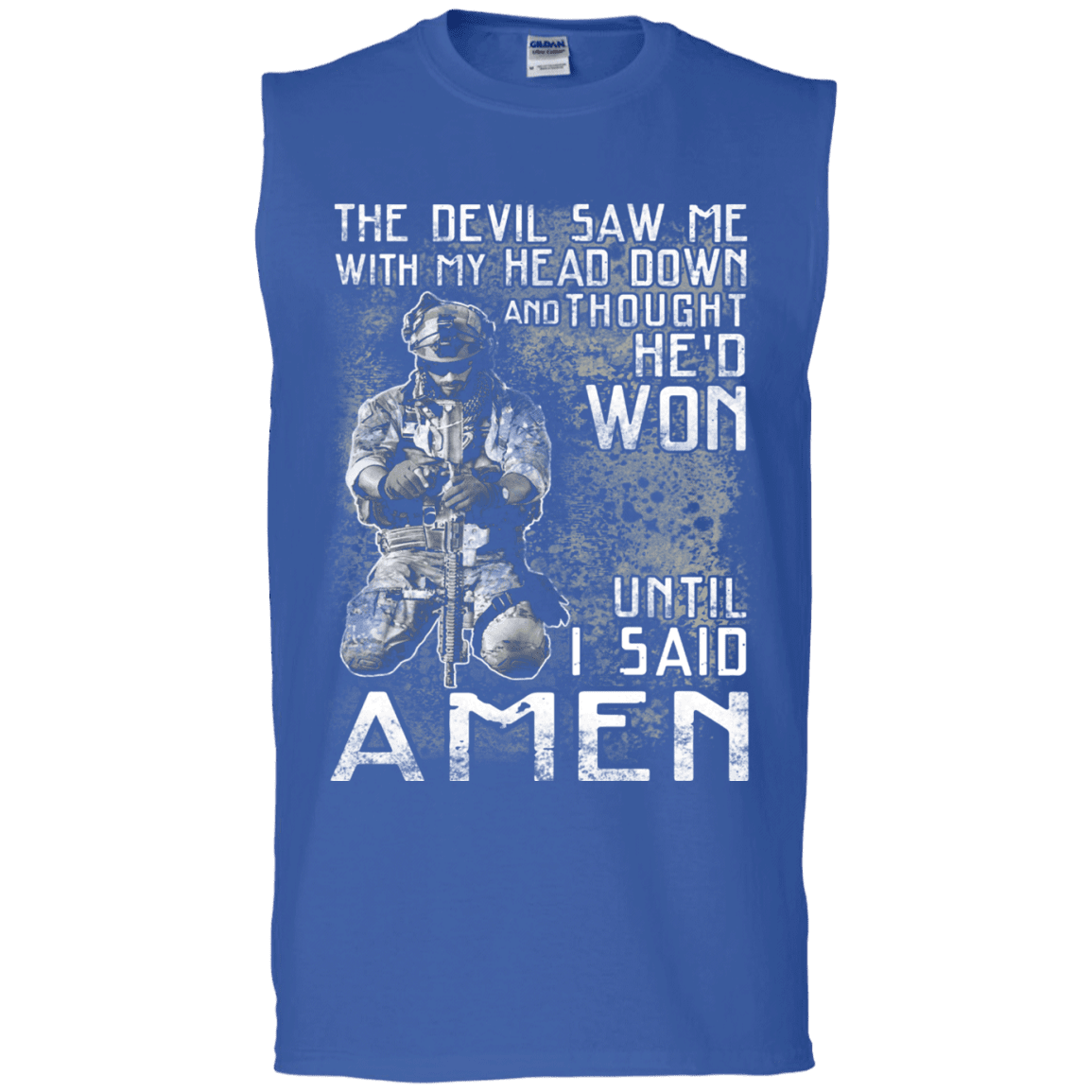 Military T-Shirt "The Devil Saw Me With My Head Down Amen Veteran T-Shirt Men" Front-TShirt-General-Veterans Nation